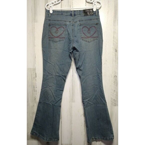 Joe Boxer Women's Blue Jeans Flare Denim Floral Embellished Zip Fly Size 9 32x32 - Picture 4 of 8